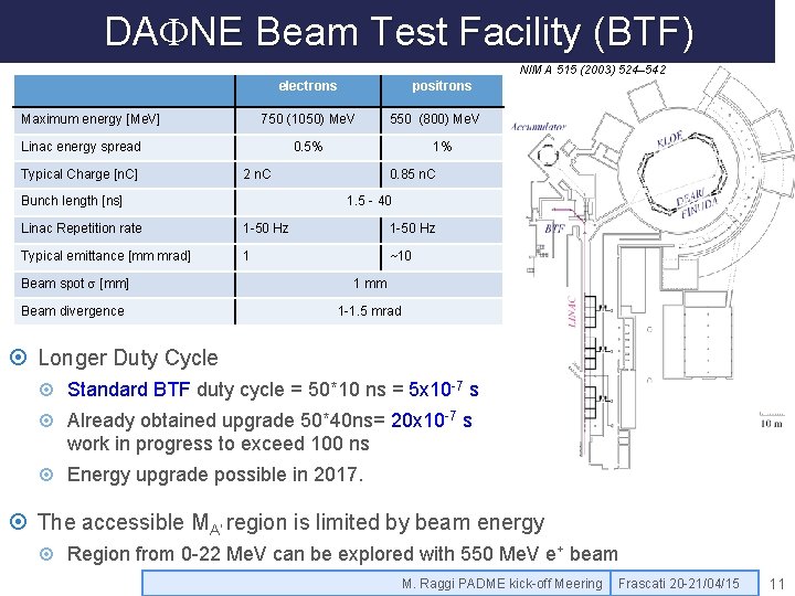 DAFNE Beam Test Facility (BTF) NIM A 515 (2003) 524– 542 electrons Maximum energy