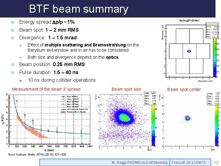 BTF beam summary Energy spread Dp/p ~1% Beam spot: 1 – 2 mm RMS