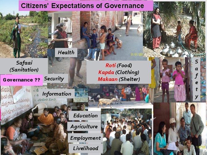 Citizens’ Expectations of Governance Health Safaai (Sanitation) Governance ? ? Roti (Food) Kapda (Clothing)