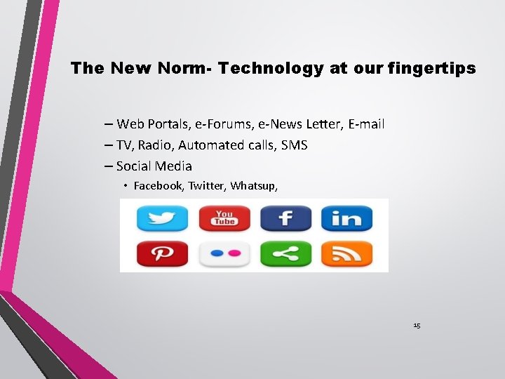 The New Norm- Technology at our fingertips – Web Portals, e-Forums, e-News Letter, E-mail