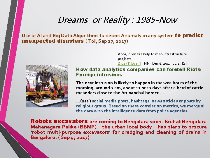 Dreams or Reality : 1985 -Now Use of Al and Big Data Algorithms to