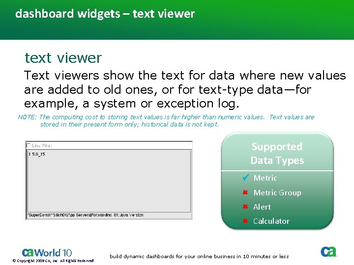 dashboard widgets – text viewer Text viewers show the text for data where new