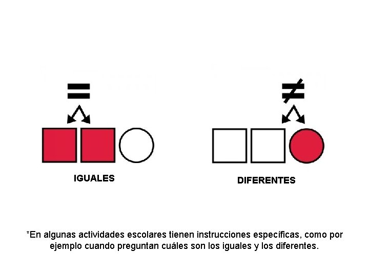 IGUALES DIFERENTES *En algunas actividades escolares tienen instrucciones específicas, como por ejemplo cuando preguntan