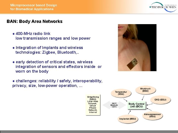 BAN: Body Area Networks ● 400 -MHz radio link low transmission ranges and low