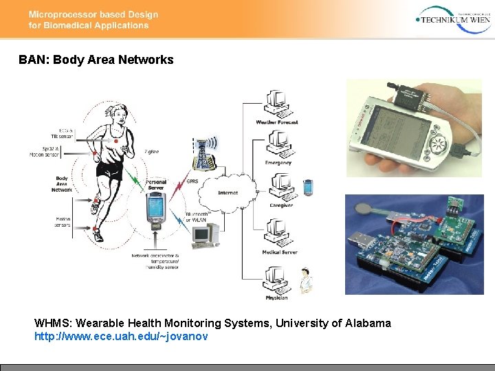 BAN: Body Area Networks WHMS: Wearable Health Monitoring Systems, University of Alabama http: //www.