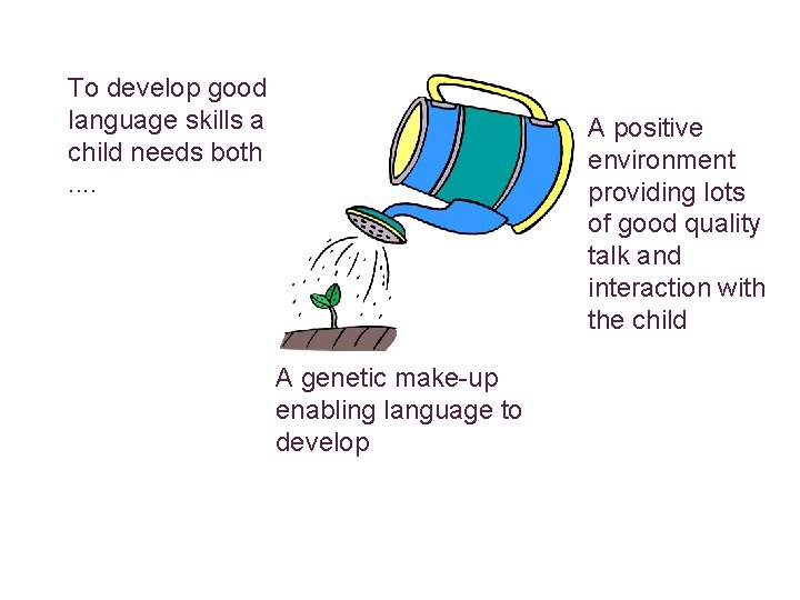 To develop good language skills a child needs both . . A positive environment