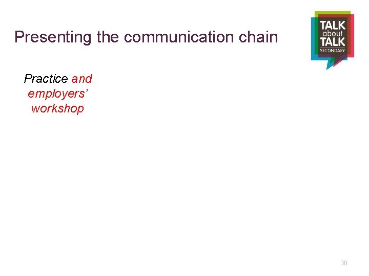 Presenting the communication chain Practice and employers’ workshop 38 