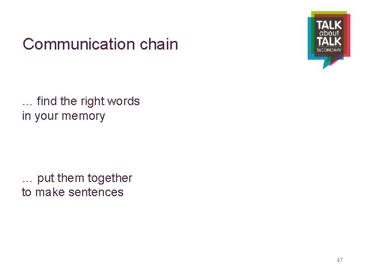 Communication chain … find the right words in your memory … put them together