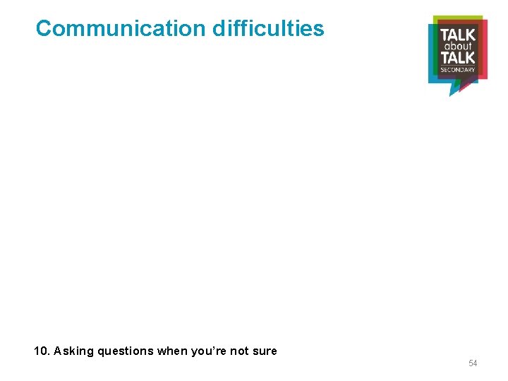 Communication difficulties 10. Asking questions when you’re not sure 54 