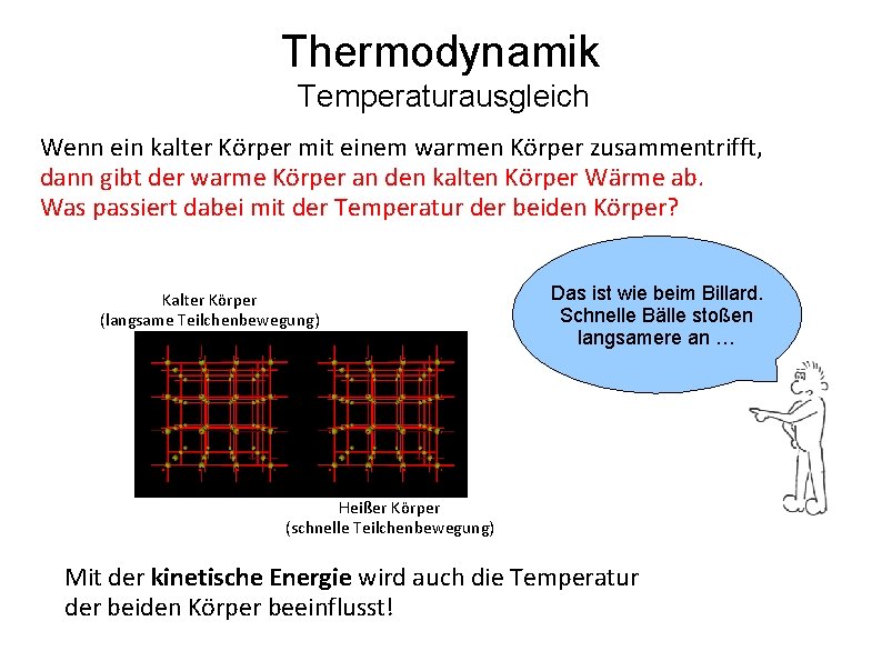 Thermodynamik Temperaturausgleich Wenn ein kalter Körper mit einem warmen Körper zusammentrifft, dann gibt der