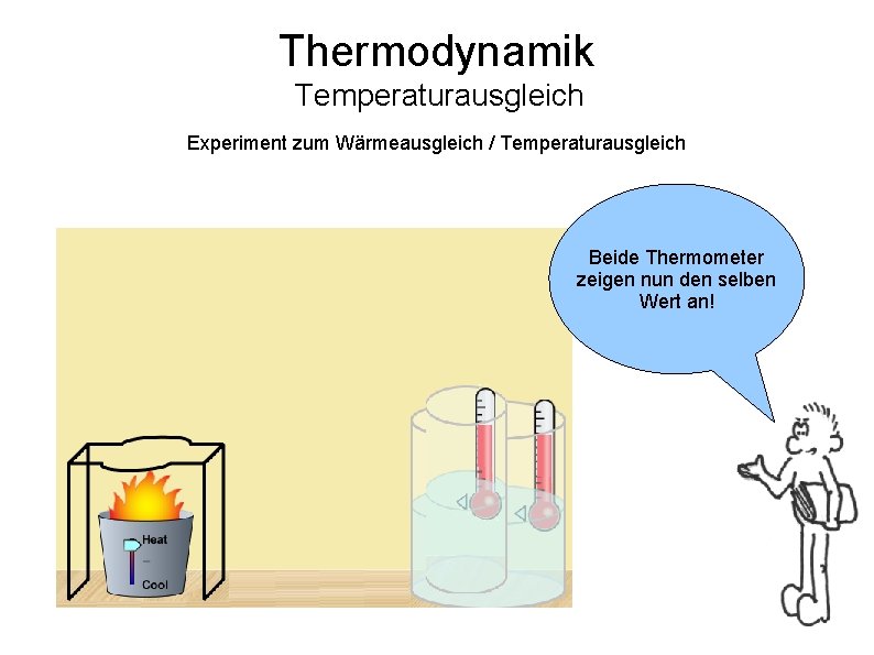 Thermodynamik Temperaturausgleich Experiment zum Wärmeausgleich / Temperaturausgleich Beide Thermometer zeigen nun den selben Wert