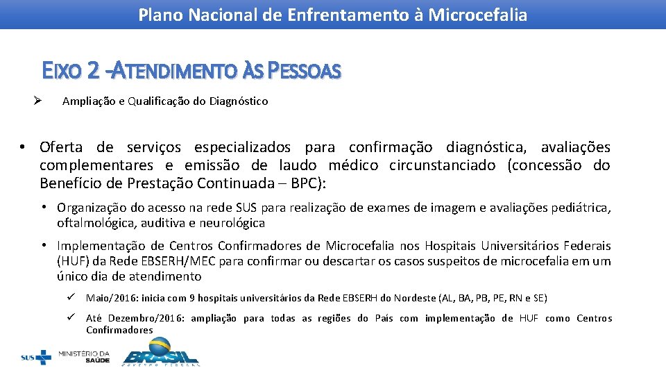 Plano Nacional de Enfrentamento à Microcefalia EIXO 2 -ATENDIMENTO ÀS PESSOAS Ø Ampliação e