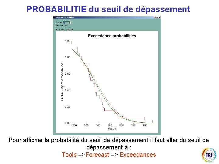 PROBABILITIE du seuil de dépassement Pour afficher la probabilité du seuil de dépassement il