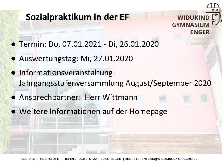 Sozialpraktikum in der EF l Termin: Do, 07. 01. 2021 - Di, 26. 01.