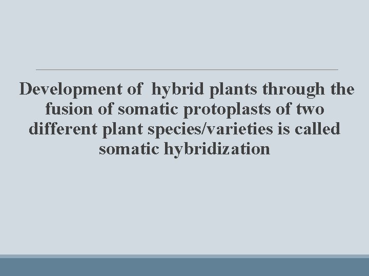 Development of hybrid plants through the fusion of somatic protoplasts of two different plant