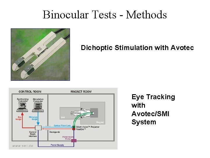 Binocular Tests - Methods Dichoptic Stimulation with Avotec Eye Tracking with Avotec/SMI System 