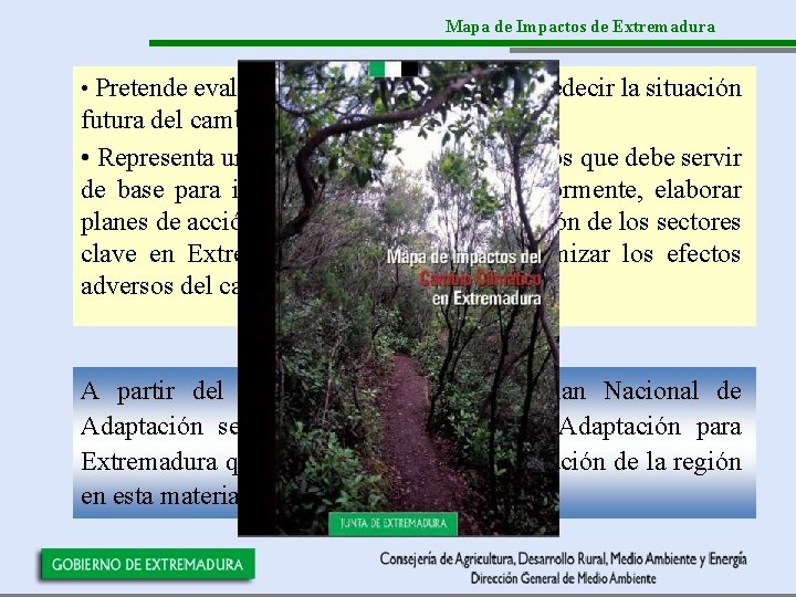 Mapa de Impactos de Extremadura • Pretende evaluar los posibles impactos y predecir la