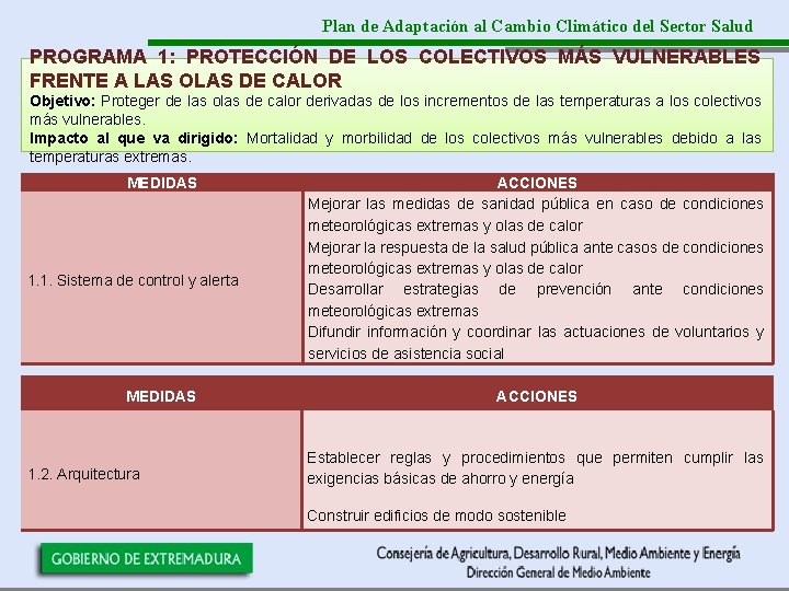 Plan de Adaptación al Cambio Climático del Sector Salud PROGRAMA 1: PROTECCIÓN DE LOS