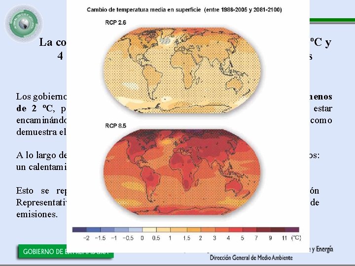 La comparación de aumentos de temperatura entre 2 ºC y 4 ºC para el