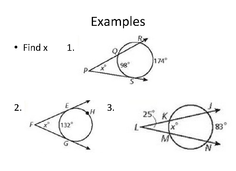 Examples • Find x 2. 1. 3. 