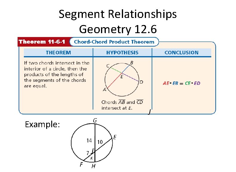 Segment Relationships Geometry 12. 6 J Example: J 