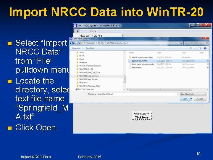 Import NRCC Data into Win. TR-20 n n n Select “Import NRCC Data” from