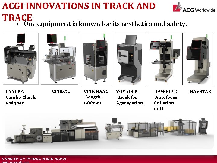 ACGI INNOVATIONS IN TRACK AND TRACE • Our equipment is known for its aesthetics