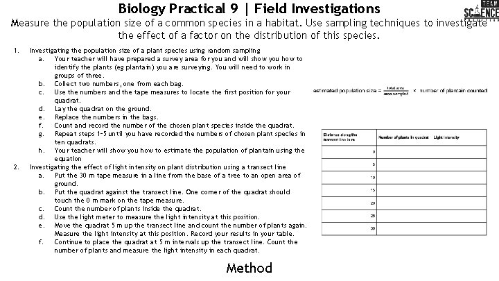 Biology Practical 9 | Field Investigations Measure the population size of a common species