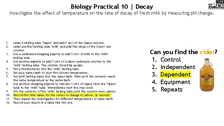 Biology Practical 10 | Decay Investigate the effect of temperature on the rate of