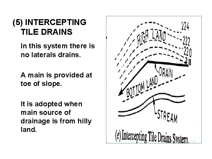 (5) INTERCEPTING TILE DRAINS In this system there is no laterals drains. A main