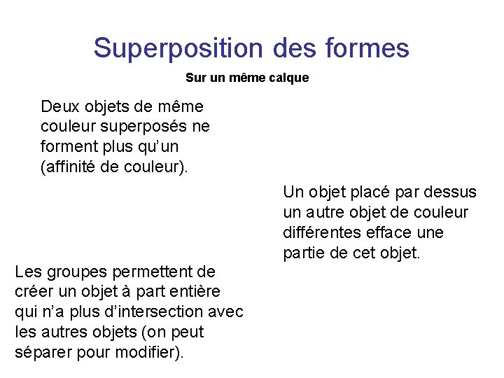 Superposition des formes Sur un même calque Deux objets de même couleur superposés ne