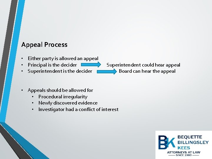 Appeal Process • Either party is allowed an appeal • Principal is the decider