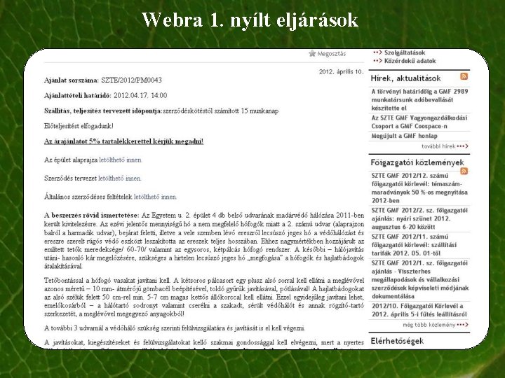 Webra 1. nyílt eljárások 