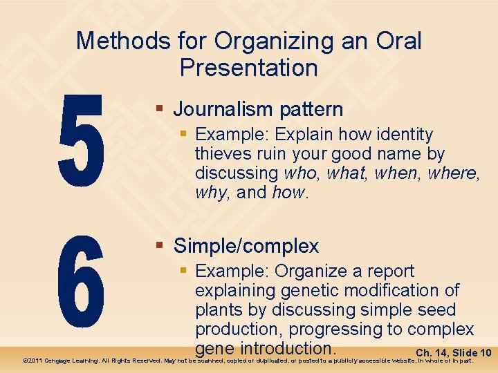 Methods for Organizing an Oral Presentation § Journalism pattern § Example: Explain how identity