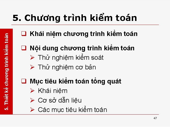 5. Thiết kế chương trình kiểm toán 5. Chương trình kiểm toán q Khái