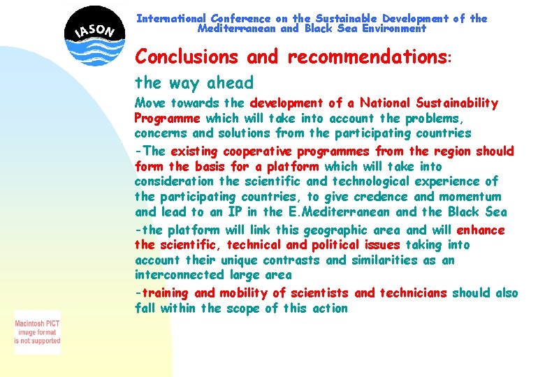 International Conference on the Sustainable Development of the Mediterranean and Black Sea Environment Conclusions