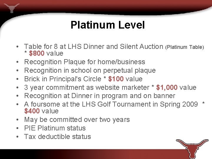 Platinum Level • Table for 8 at LHS Dinner and Silent Auction (Platinum Table)