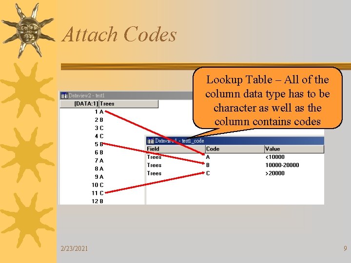 Attach Codes Lookup Table – All of the column data type has to be