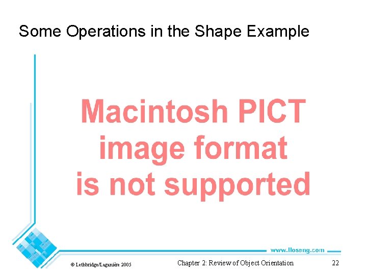 Some Operations in the Shape Example © Lethbridge/Laganière 2005 Chapter 2: Review of Object