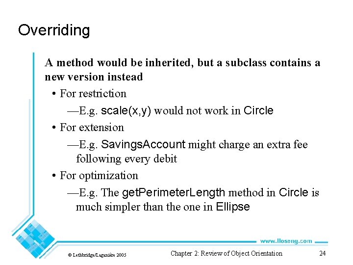 Overriding A method would be inherited, but a subclass contains a new version instead