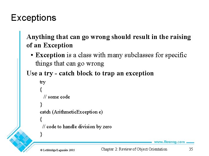 Exceptions Anything that can go wrong should result in the raising of an Exception