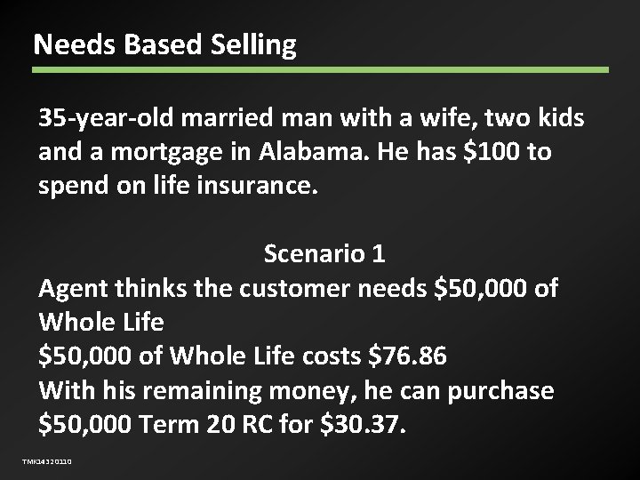 Needs Based Selling 35 -year-old married man with a wife, two kids and a