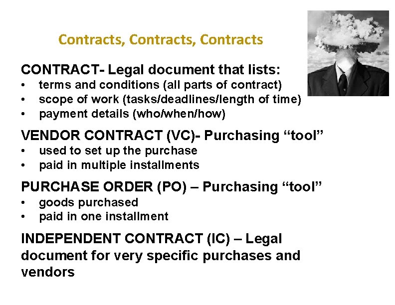 Contracts, Contracts CONTRACT- Legal document that lists: • • • terms and conditions (all