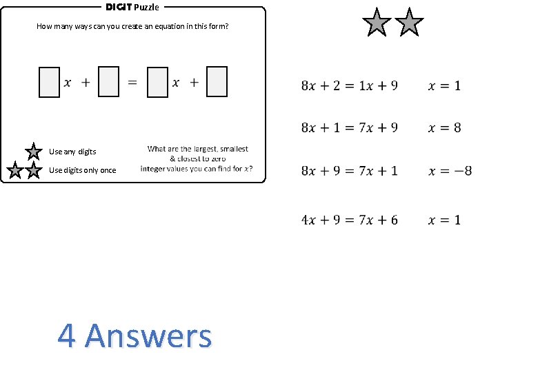 DIGIT Puzzle How many ways can you create an equation in this form? Use