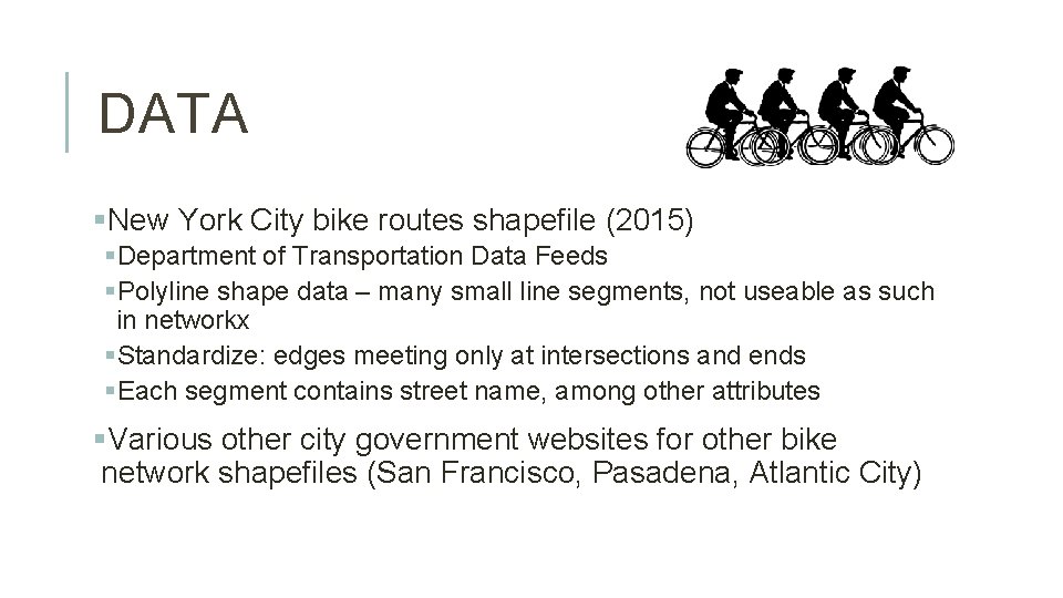 DATA §New York City bike routes shapefile (2015) §Department of Transportation Data Feeds §Polyline