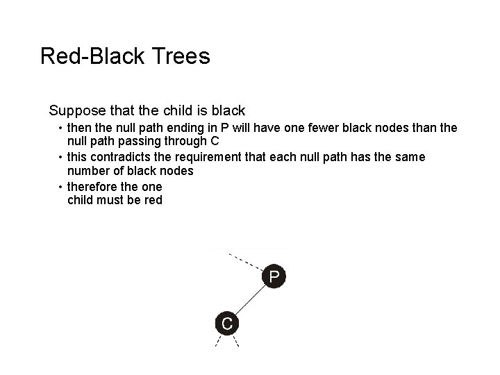 Red-Black Trees Suppose that the child is black • then the null path ending