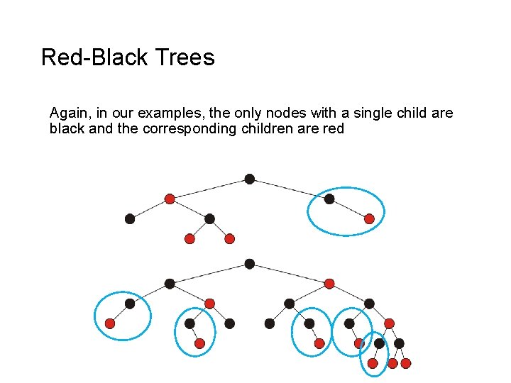 Red-Black Trees Again, in our examples, the only nodes with a single child are