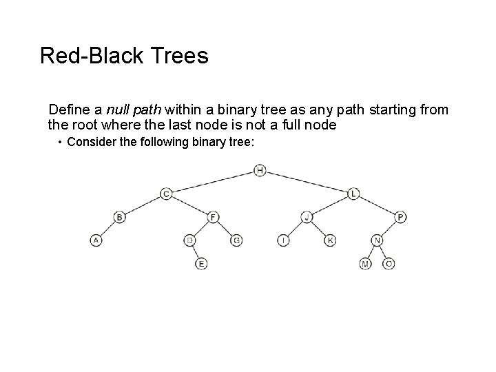 Red-Black Trees Define a null path within a binary tree as any path starting