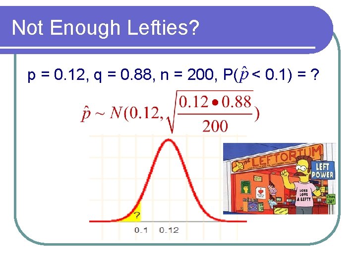Not Enough Lefties? p = 0. 12, q = 0. 88, n = 200,