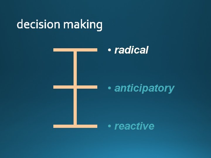  • radical • anticipatory • reactive 